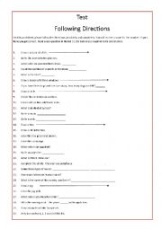 English Worksheet: Following Directions (Great April Fools Lesson)