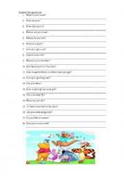 English Worksheet: personal questions