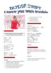 I Knew You Were Trouble - Taylor Swi…: English ESL worksheets pdf & doc
