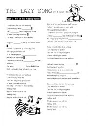 English Worksheet: Lazy song by bruno mars