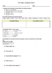 English Worksheet: 1st year exam