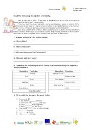 English Worksheet: Description about  a family