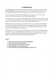 English Worksheet: The Thanksgiving Day