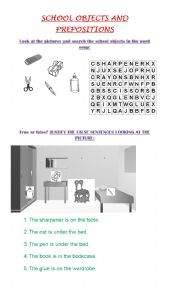 school objects and prepositions