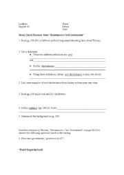 English Worksheet: Thoreau Intro Civil Disobedience