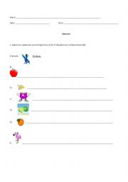 English Worksheet: Setences including the colors