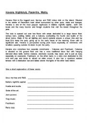 English Worksheet: Havana Nightclub, Paceville, Malta