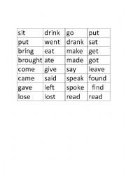 English Worksheet: irregular verbs memory game