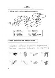 English Worksheet: SCHOOL OBJECTS AND COLORS