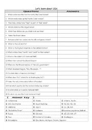 English Worksheet: Lets learn about USA