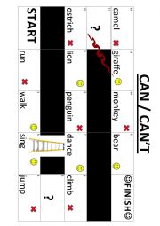 English Worksheet: Can Cant Board Game