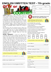 CITY vs COUNTRYLIFE - TEST (7th grade) key included