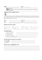 personal information worksheet