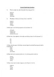 English Worksheet: GENERAL KNOWLEDGE QUESTIONS