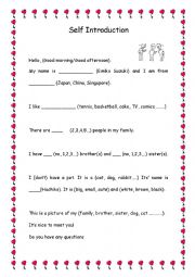 Self introduction worksheets