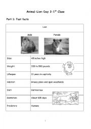English Worksheet: lion fast facts