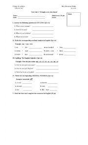 English Worksheet: Test about cardinal and ordinal numbers, personal information and months 