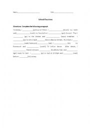 English Worksheet: School day in the past simple