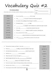 Vocabulary Quiz #2 (Pre-Intermediate)