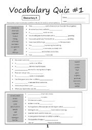 Vocabulary Quiz #1 (Elementary A)