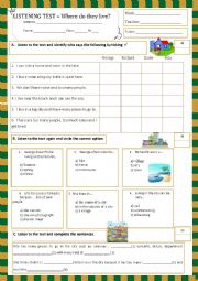 English Worksheet: listening test - where do they live? (30.05.13)
