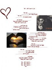 English Worksheet: U2 All I want is you Lyrics comprehension