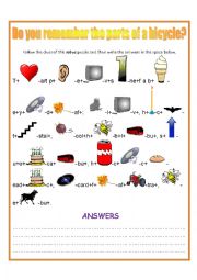 English Worksheet: Parts of a bicycle, rebus puzzle