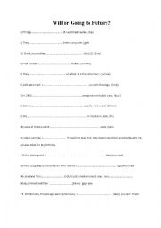 English Worksheet: Will or Going To Future