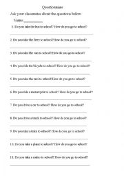 English Worksheet: transportation questionnaire