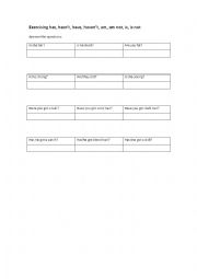 English Worksheet: practice to answer with is, isnt, has, am am not, hasnt, have, havent,