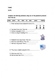 English Worksheet: Possessive pronouns: a revision for young learners