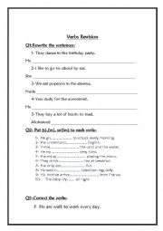 English Worksheet: verbs revision