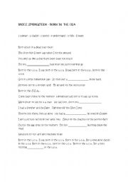 English Worksheet:   BORN  IN  TH  BORN  IN  THE  USA - BRUCE  SPRINGSTEEN  