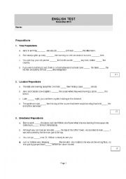 English Worksheet: Preposition Exercises