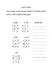 English Worksheet: Phonics word paths
