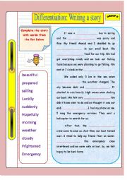 English Worksheet: Writing a story (Group B) : Based on differentiated instruction