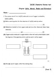 English Worksheet: review questions for chapter salt, REDOX and electrolysis