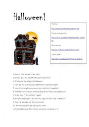 English Worksheet:  Halloween Webquest