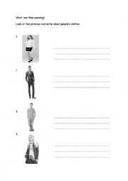 English Worksheet: Clothes (What are they wearing?)