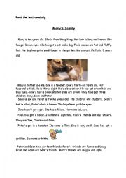 English Worksheet: Marys Family