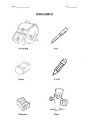 School Objects Colouring Worksheet