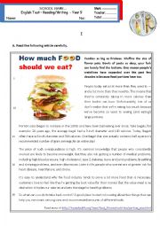 How much food should we eat?  -  Reading & Writing test - Intermediate B1 