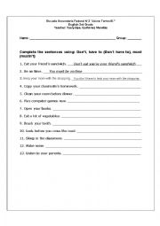 English Worksheet: Imperative (must, mustnt, have to, dont have to)