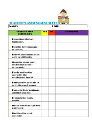 Teacher`s assessment sheet