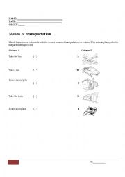 English Worksheet: Means of transportation