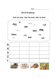 English Worksheet: Cat kitten dog puppy word graphing