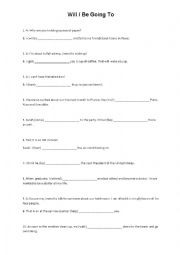 English Worksheet: Will vs Going To (Future Tenses)