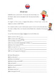 English Worksheet: About me