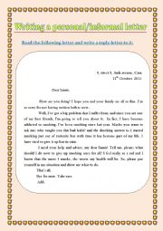 English Worksheet: Writing a personal informal letter (a practice worksheet)