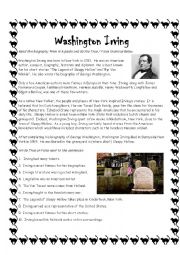 English Worksheet: Washington Irving Sleepy Hollow Author Biography
